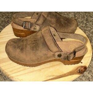 White Mountain Women's 9.5 Brown leather Slingback Platform Clogs